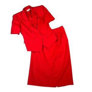 VTG GILMOR Red Blazer Skirt Suit Set Sz 10 Professional OfficeChic WorkwearStyle